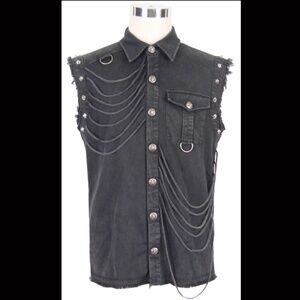 *SOLD* DEVIL FASHION SLEEVELESS DENIM SHIRT BLACK GOTHIC BIKER